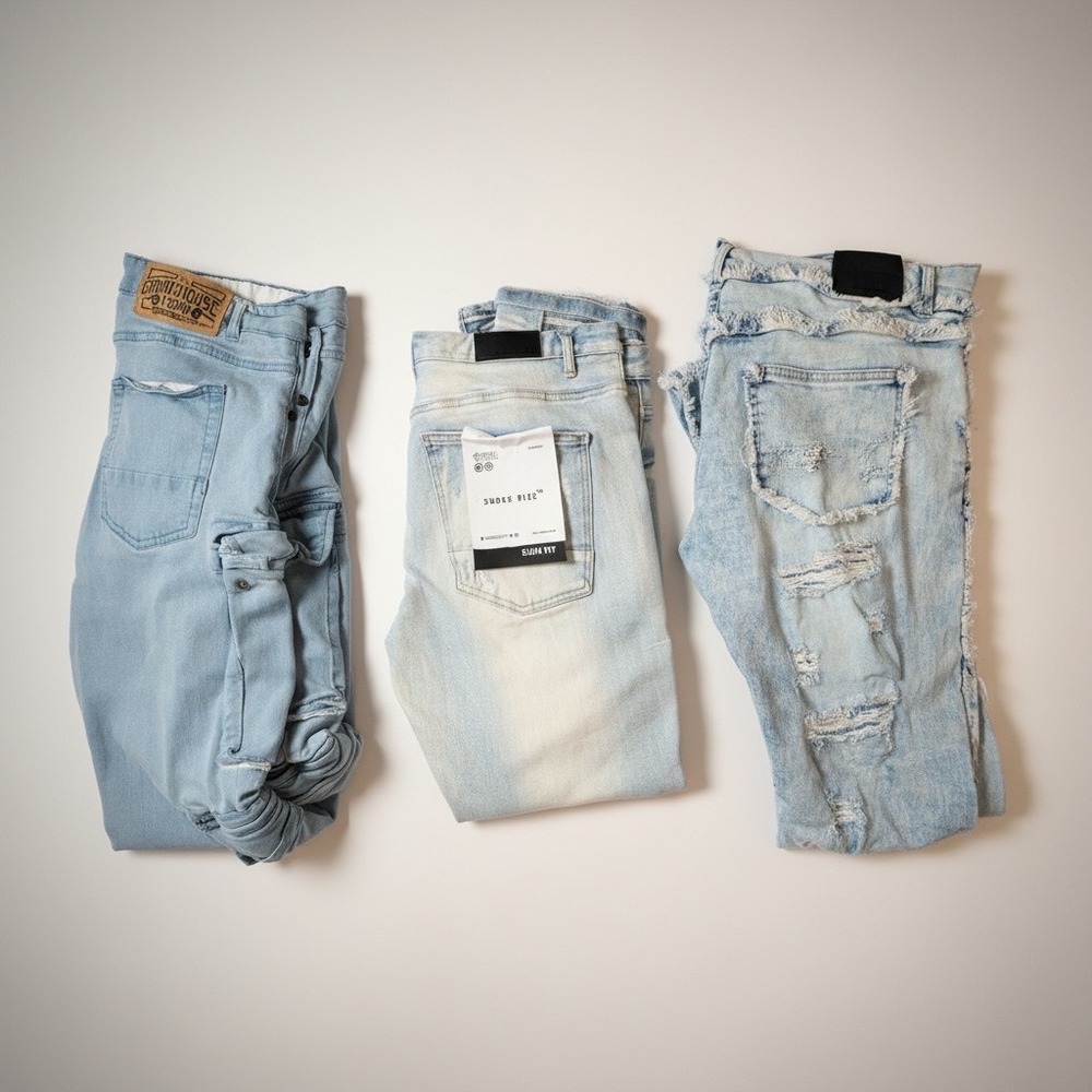Mens Distressed Jeans‎ Lot SZ 36 Grindhouse Smoke Rise FWRD Denim Light Wash 3pc